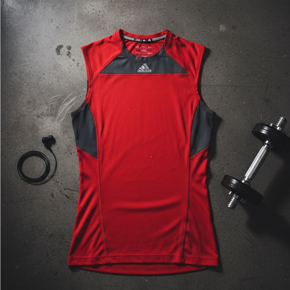 Adidas Techfit Compression Tank Top Men’s Medium Red Gray Workout Shirt